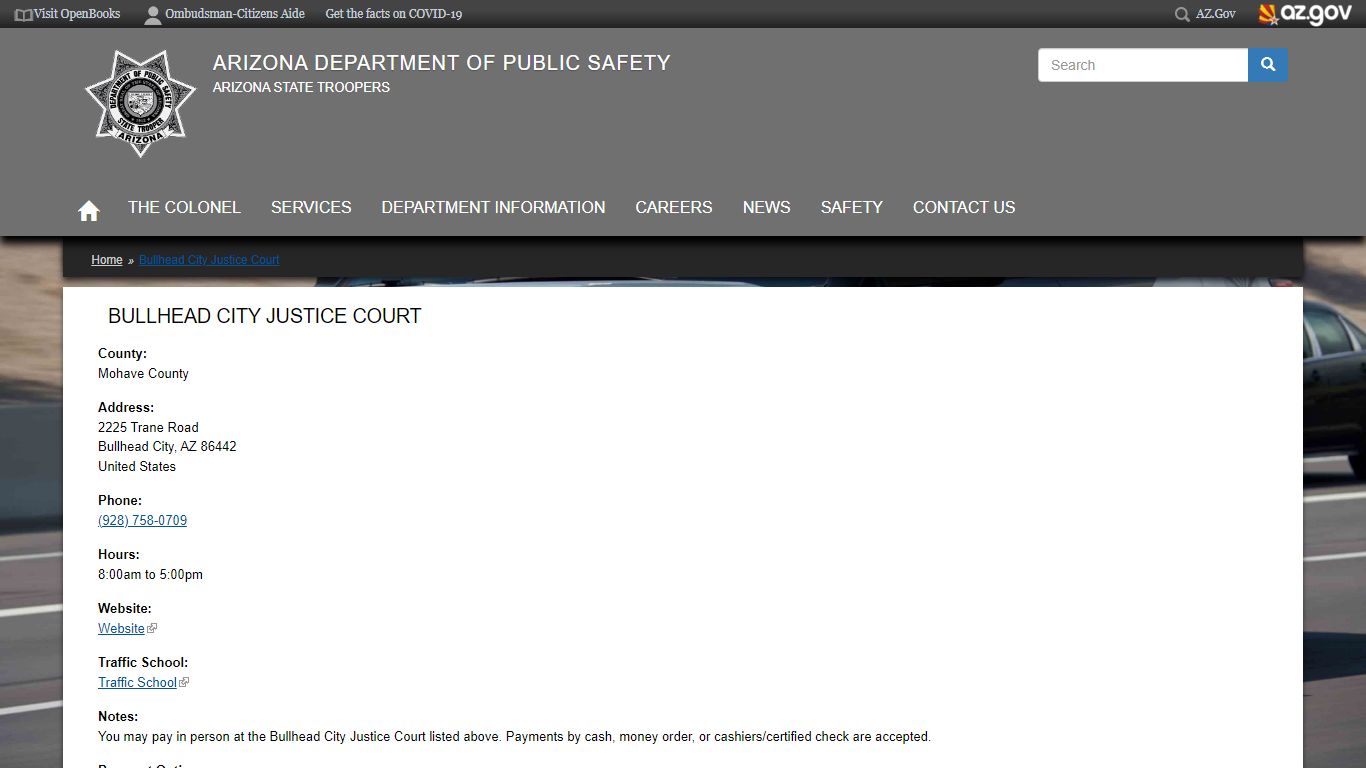 Bullhead City Justice Court | Arizona Department of Public Safety